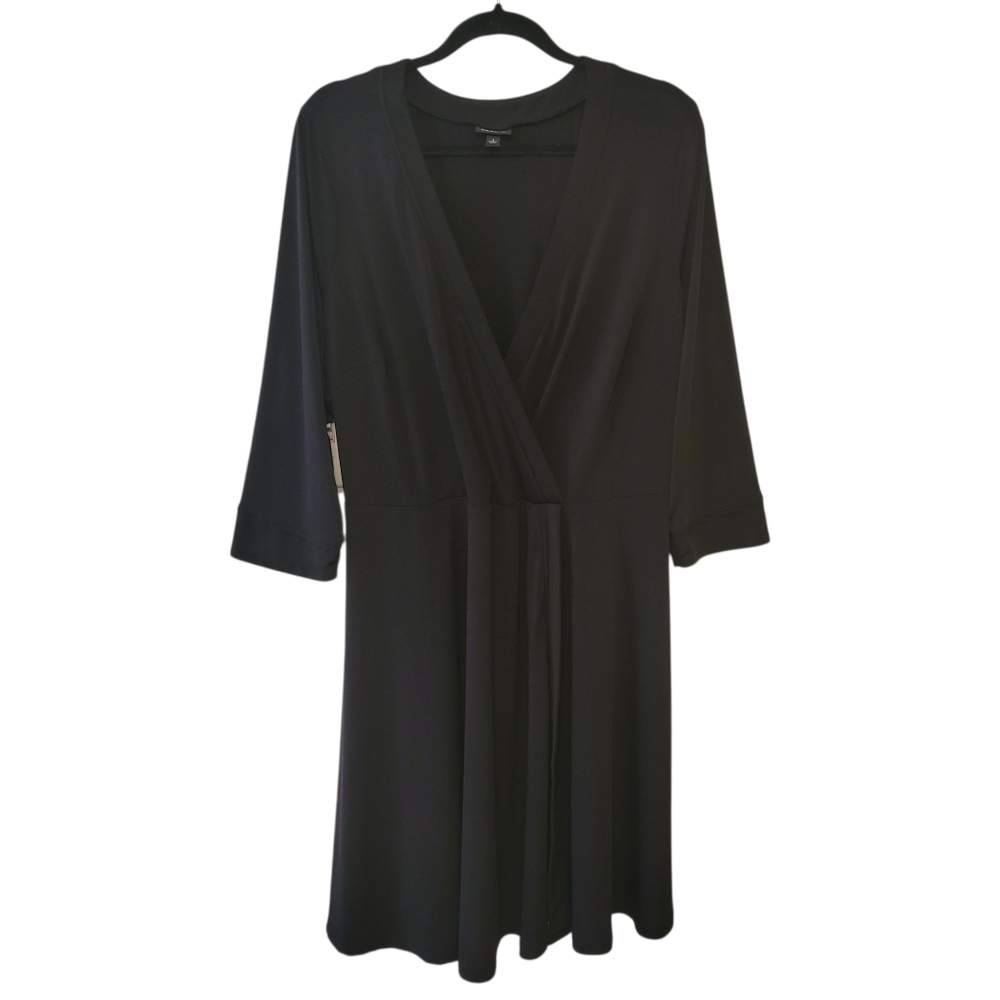 Torrid Black Faux Wrap Deep V-Neck Jersey‎ Knit Dress Size 1
